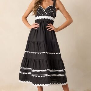 Red Dress Elegant Edge Cotton Black Ricrac Maxi Dress Size MM / Black
